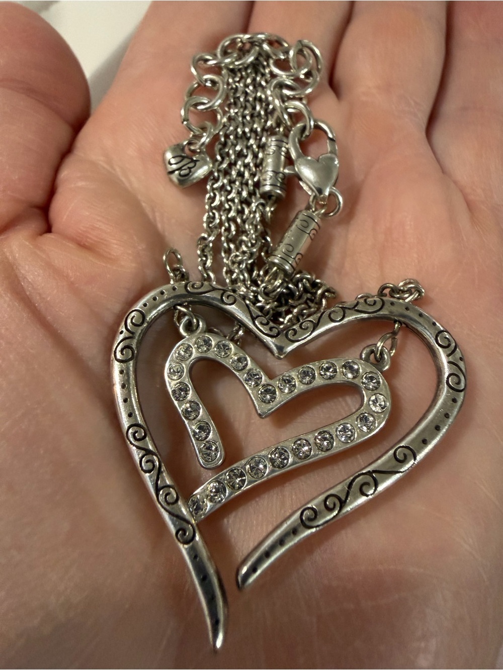 Brighton Retired Love Struck Reversible 3D Swing Double Heart Crystal Necklace - Picture 9 of 10